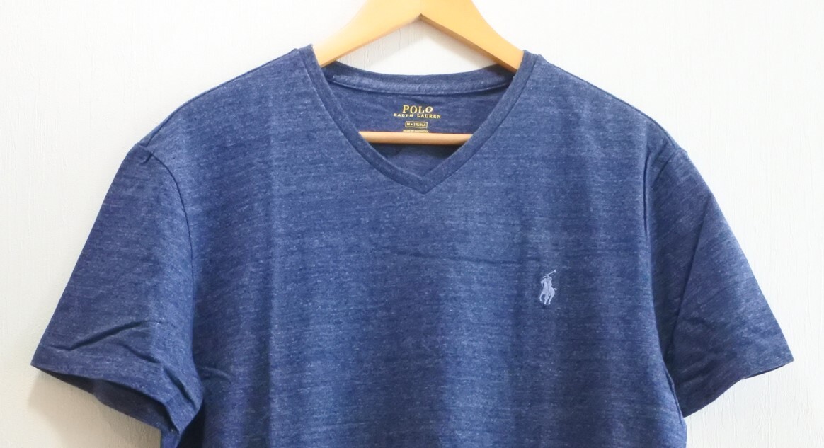 POLO RALPH LAUREN ポロ ラルフローレン Tシャツ 半袖 Vネック Mサイズ ブルー fkdyu a201h0422の画像2