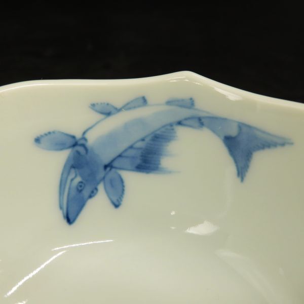 * genuine work guarantee * Inoue . two [ blue and white ceramics sweetfish writing sake cup ] 5 customer also box human national treasure 