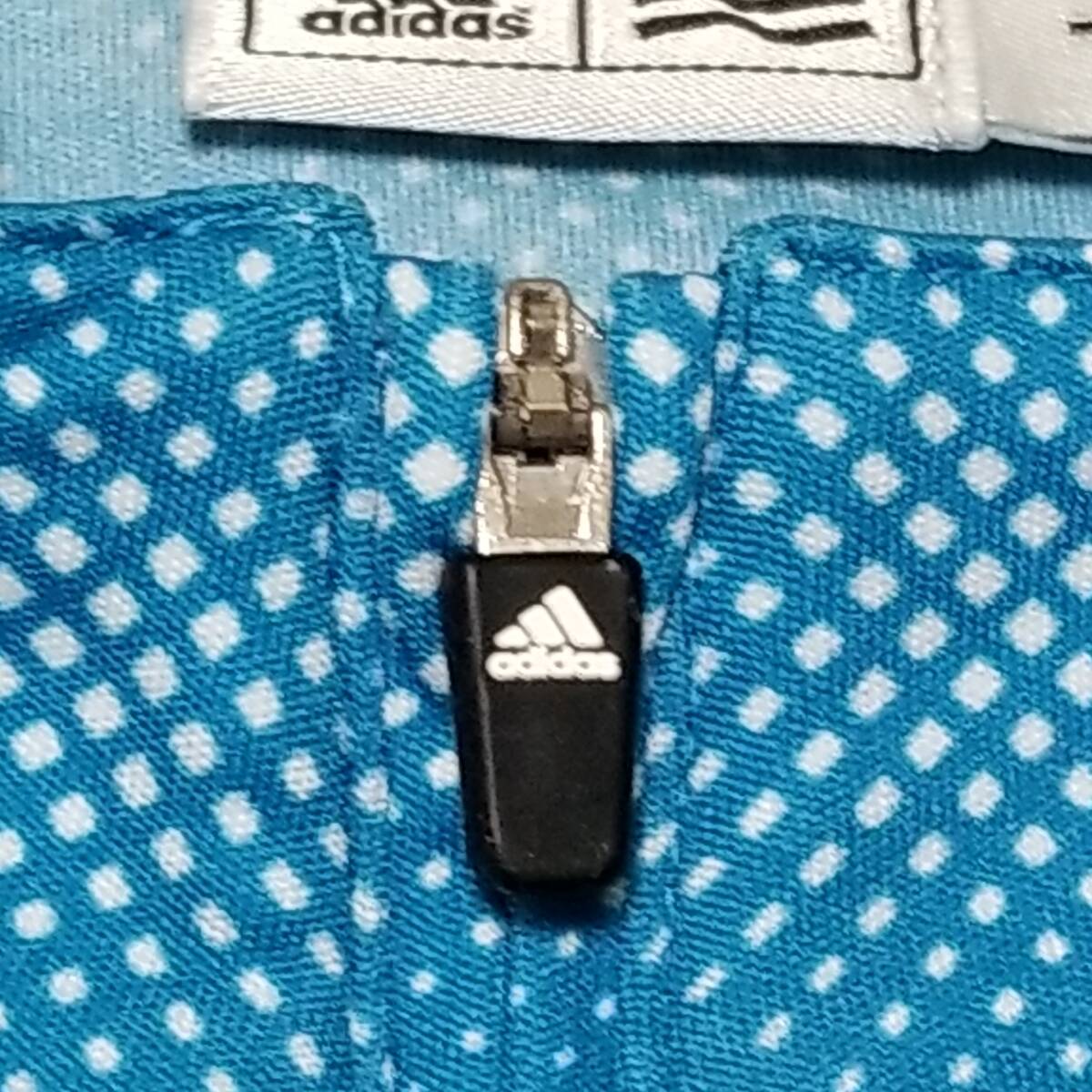 【極美品】◎ adidas アディダス/ 半袖 ワンポイント刺繍ロゴ ハーフジップ 総柄 ゴルフウェア SIZE： L スカイブルーの画像5