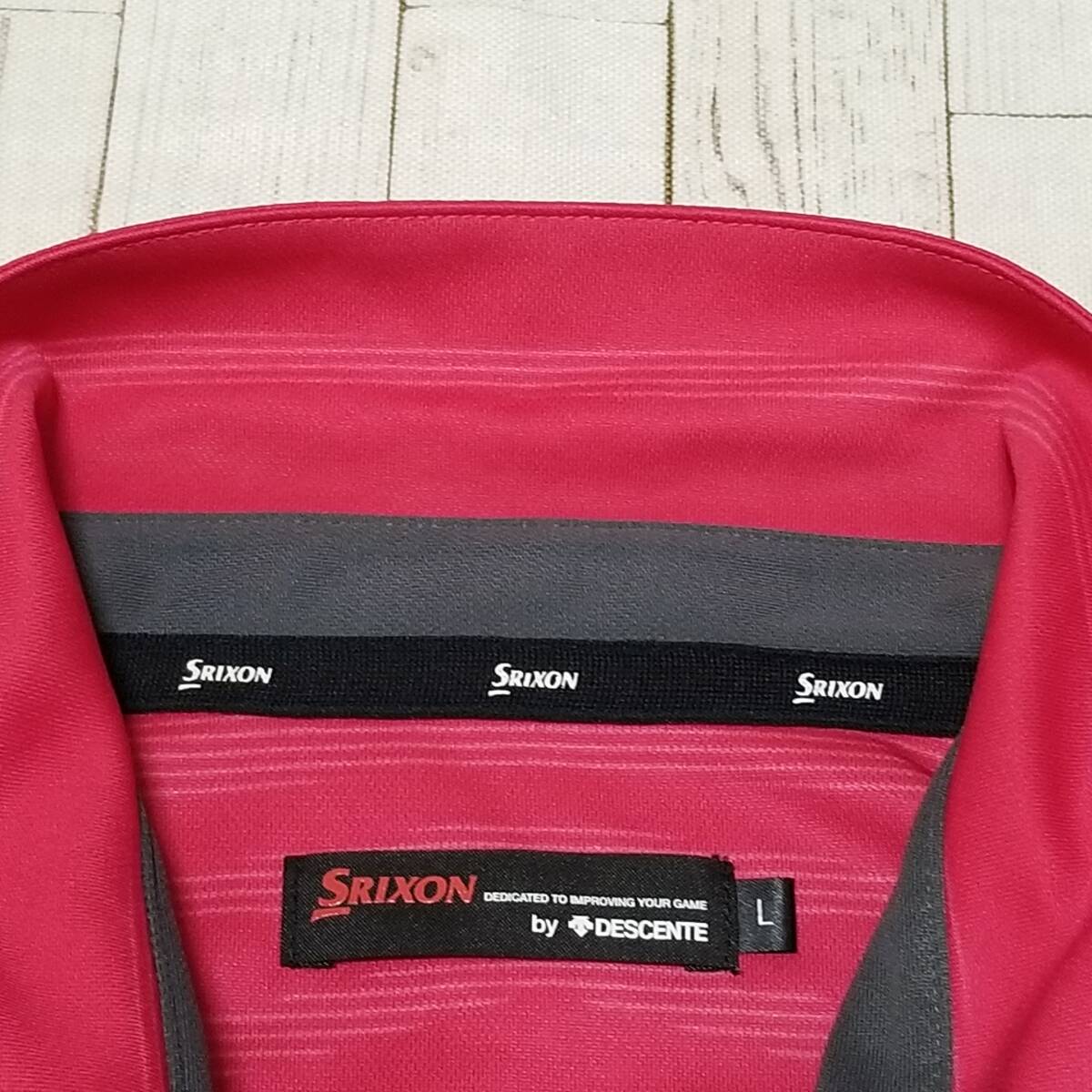 【デサント製/極美品】◎ SRIXON スリクソン/ 半袖 ワンポイント刺繍ロゴ ゴルフウェア　SIZE： L　ピンク系_画像4