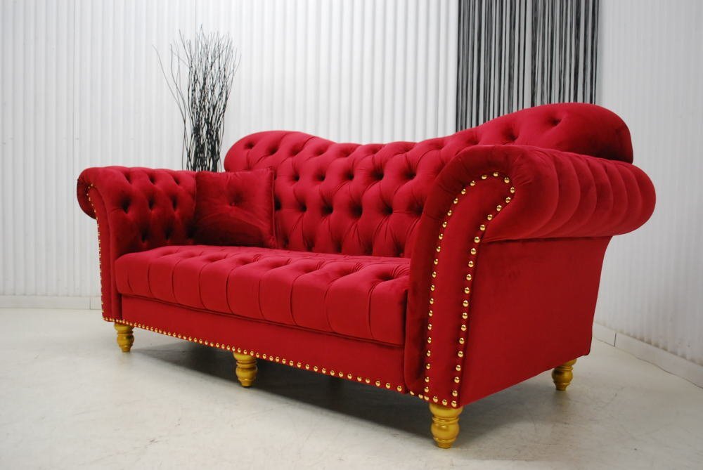  great special price outlet exhibition goods free shipping article limit luxury modern Cesta - field style 3 seater . sofa velour style red 