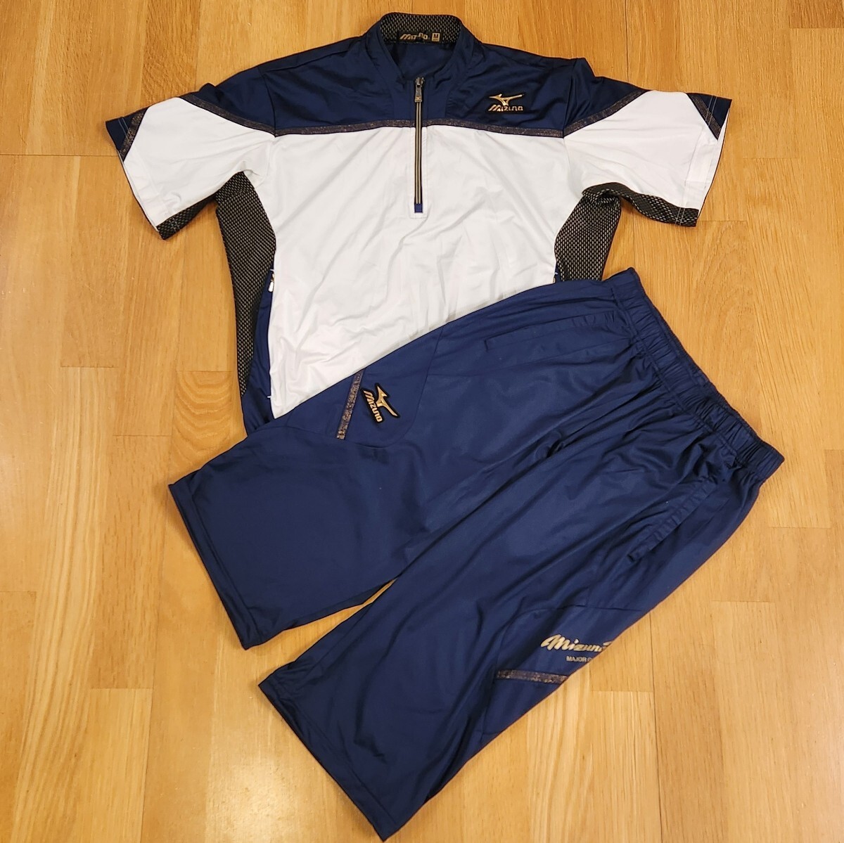 極美品！ミズノプロ 限定 トレーニングウエア上下セット M/L 野球 ジャージ mizuno pro ハーフジップ セットアップ Vジャン ピステの画像1