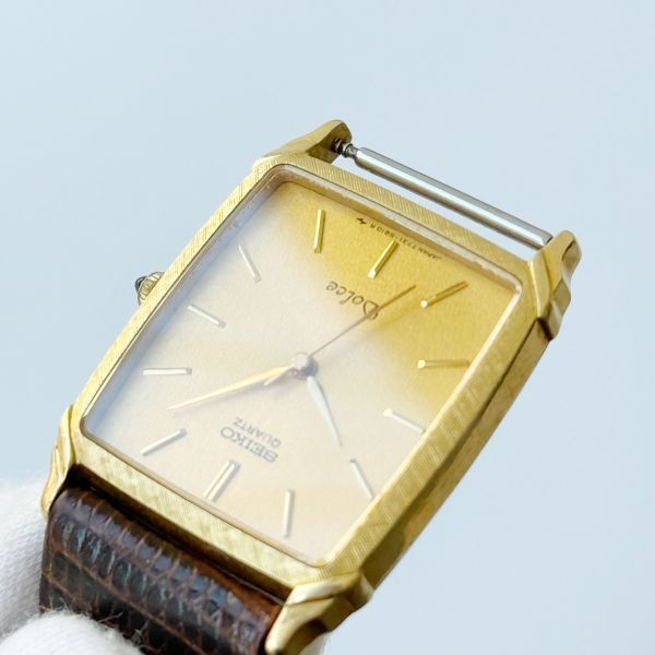 ◆ セイコー ドルチェ SEIKO Dolce 14K クォーツ 腕時計 7731-5180 メンズ ウォッチ K14 ゴールド スクエア_画像9