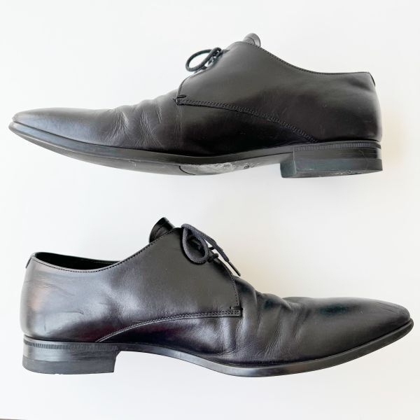 ◆ プラダ PRADA プレーントゥ ドレスシューズ サイズ8 1/2 メンズ 2E2701 ブラック ビジネス 革靴 紳士靴_画像4