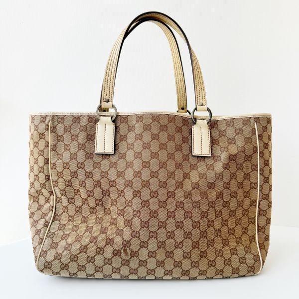 ◆ グッチ GUCCI GGキャンバス トートバッグ 113022 GG柄 ブラウン アイボリー キャンバス レザー レディース メンズ かばん_画像2