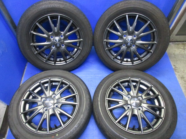 155/65R14 国産サマータイヤ　BS+ヴェルヴァ14インチ 4.5J +45 4H100 中古 ホイール N-BOX タント　ムーヴ　ワゴンR　スペーシア_画像1