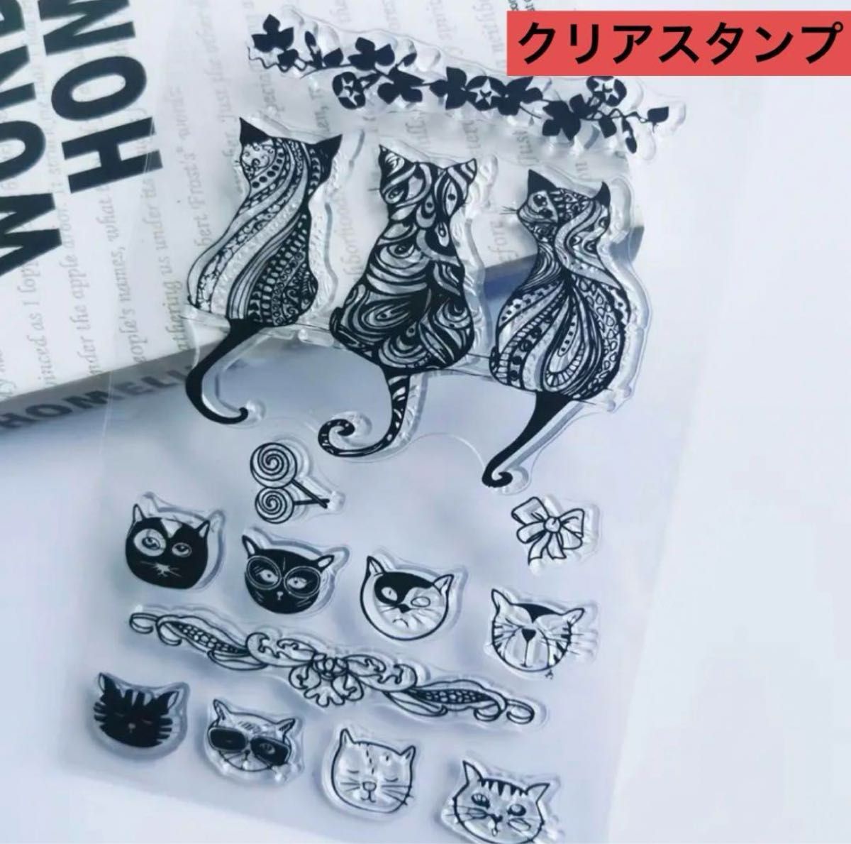 クリアスタンプ　猫　ネコ　コラージュ素材　ハンドメイド　可愛い　ハンコ