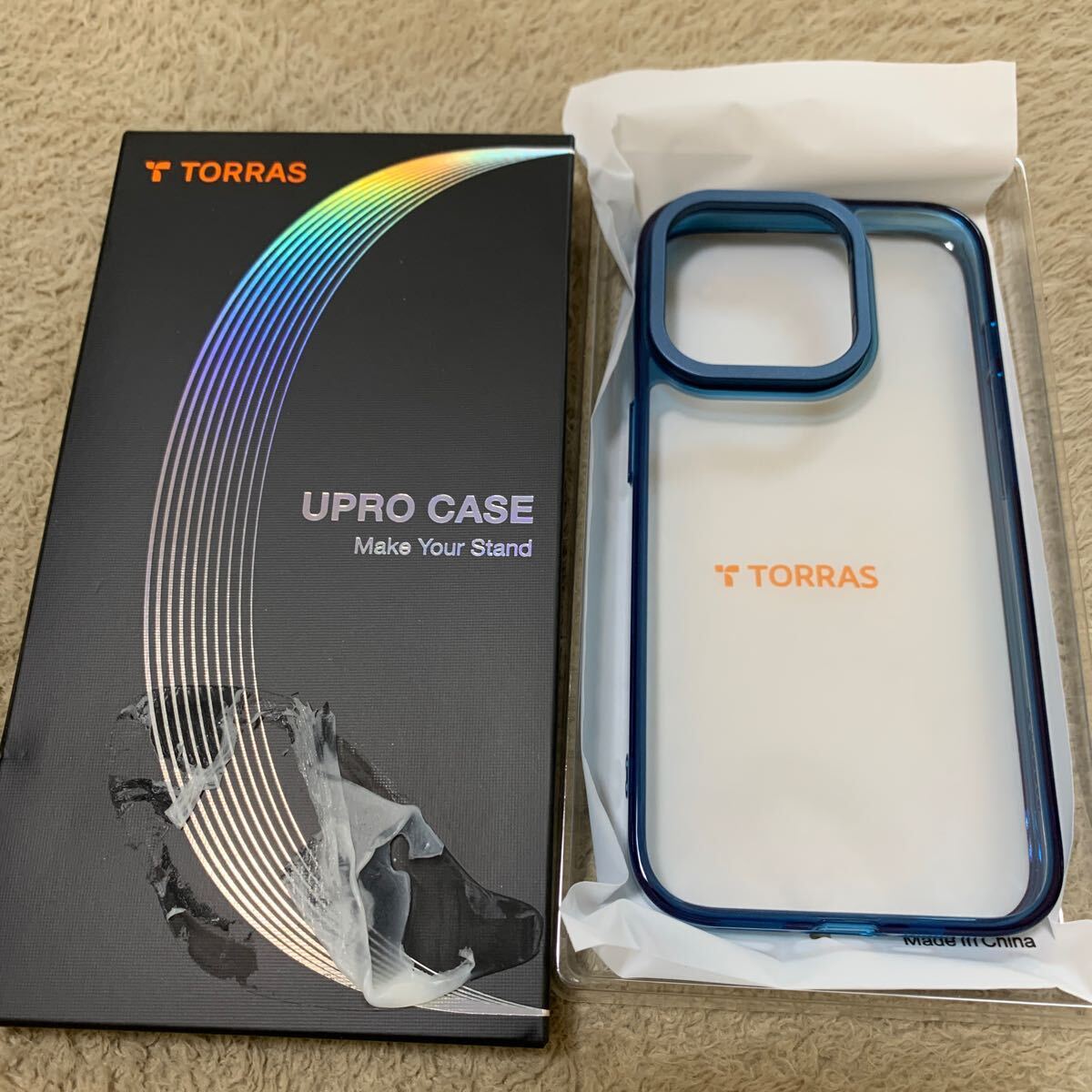 604t0918☆ ダイヤ級クリア・隠しスタンド】TORRAS iPhone 15 Pro 用 ケース 強化ガラス カメラスタンド 黄変防止 9H硬度 米軍規格 ブルー