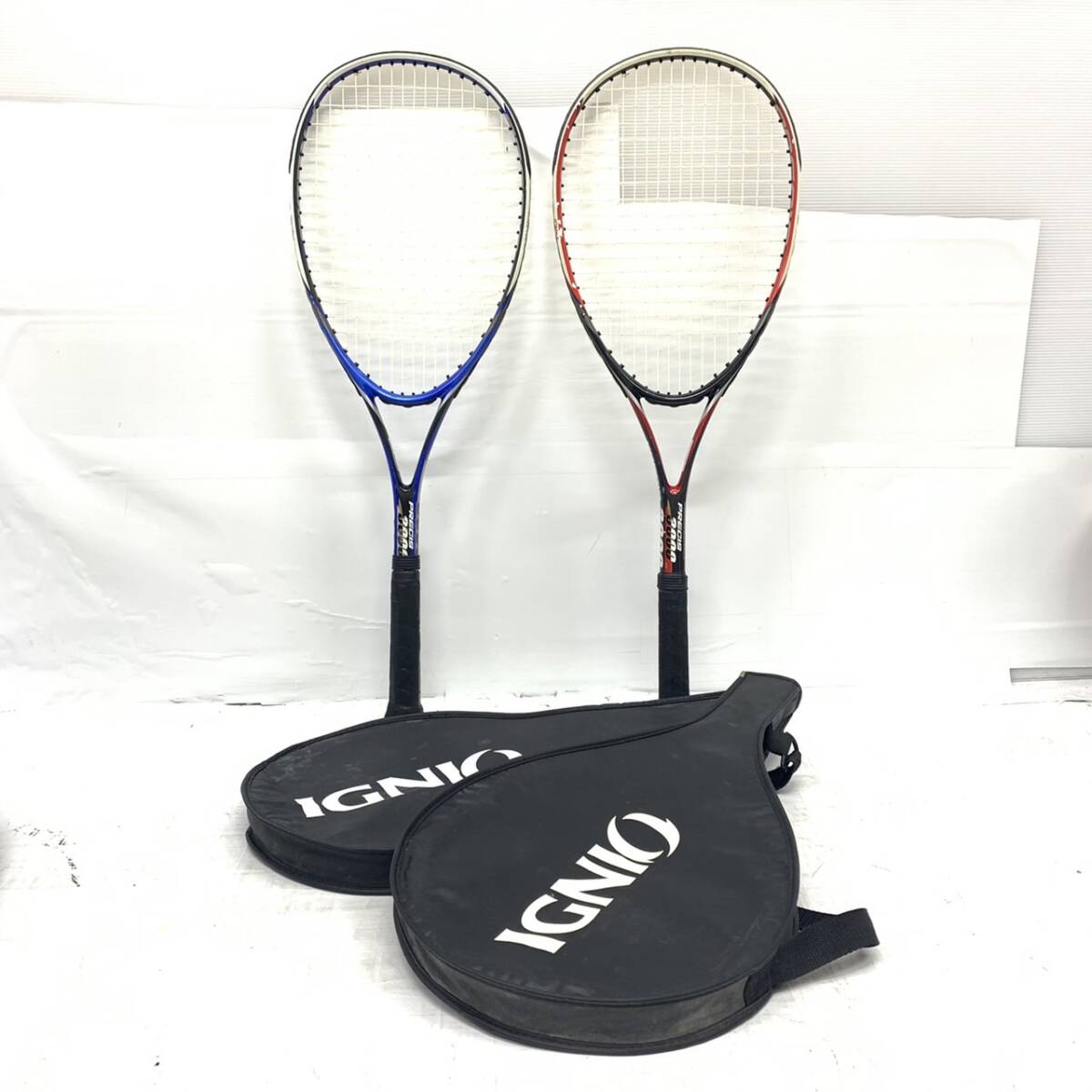 送料無料h58750 IGNIO イグニオ ソフトテニスラケット 軟式 PRECIS 3000 レッド 赤 ブルー 青 2本セット テニス スポーツ用品の画像1