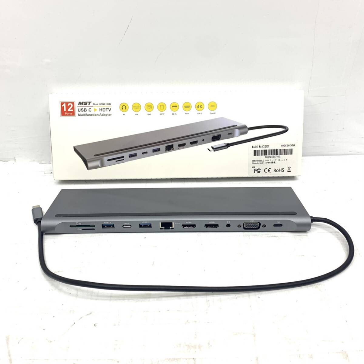 送料無料h58757 MST Dual HDMI HUB ドッキング ステーション USB C HDTV 12Ports タイプC マルチポート アダプター C12H07 周辺機器の画像1