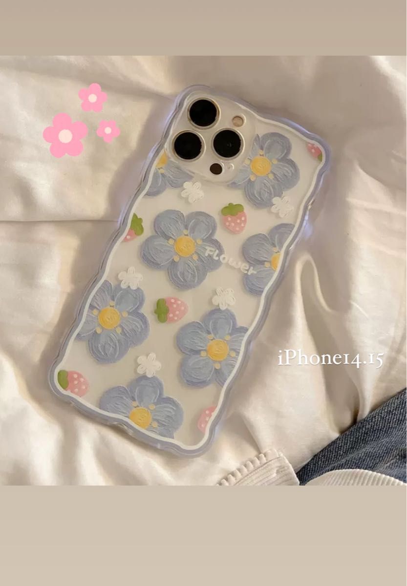 お花ケース iPhone14 iPhone15  可愛い お洒落 お花 イチゴ Flower  携帯ケース iPhoneケース 