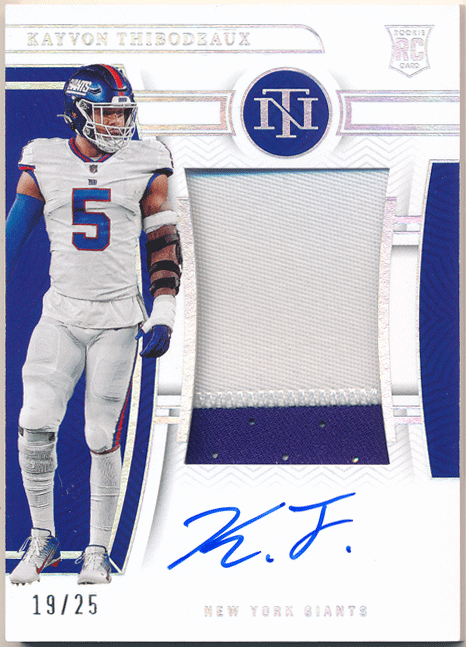 Kayvon Thibodeaux 2022 Panini National Treasures Football Rookie Patch Autographs Holo Silver #198 #19/25 #RC ケイボン・ティボドーの画像1