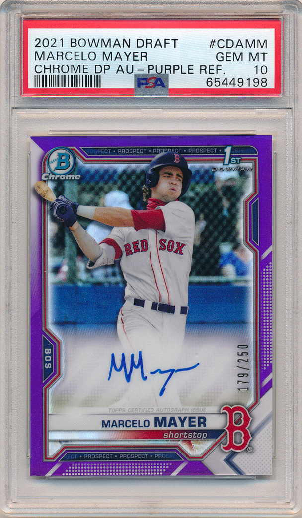 Marcelo Mayer 2021 Bowman Draft Baseball Chrome Draft Picks Autographs Purple Refractor #CDA-MM #179/250 #PSA10 完璧 マイヤー