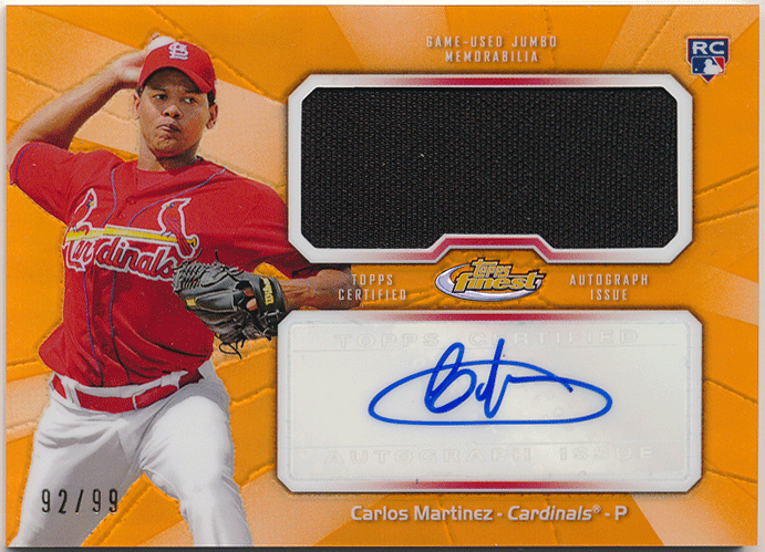 ☆ Carlos Martinez 2013 Topps Finest RC Rookie Orange Refractor Patch Auto 99枚限定 直筆サイン パッチオート カルロス・マルティネスの画像1