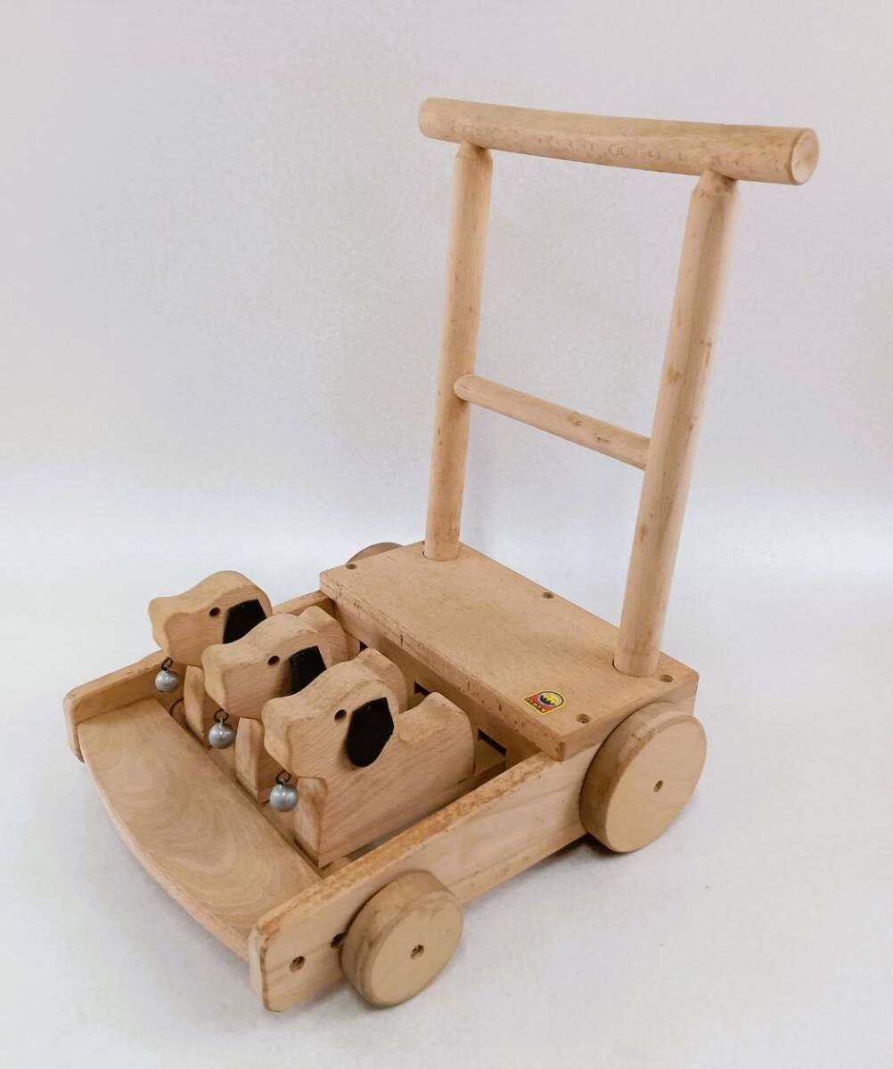河合 楽器 おもちゃ 赤ちゃん カタカタ 手押し車 いぬ 木製 当時物 レトロ 日本製_画像3