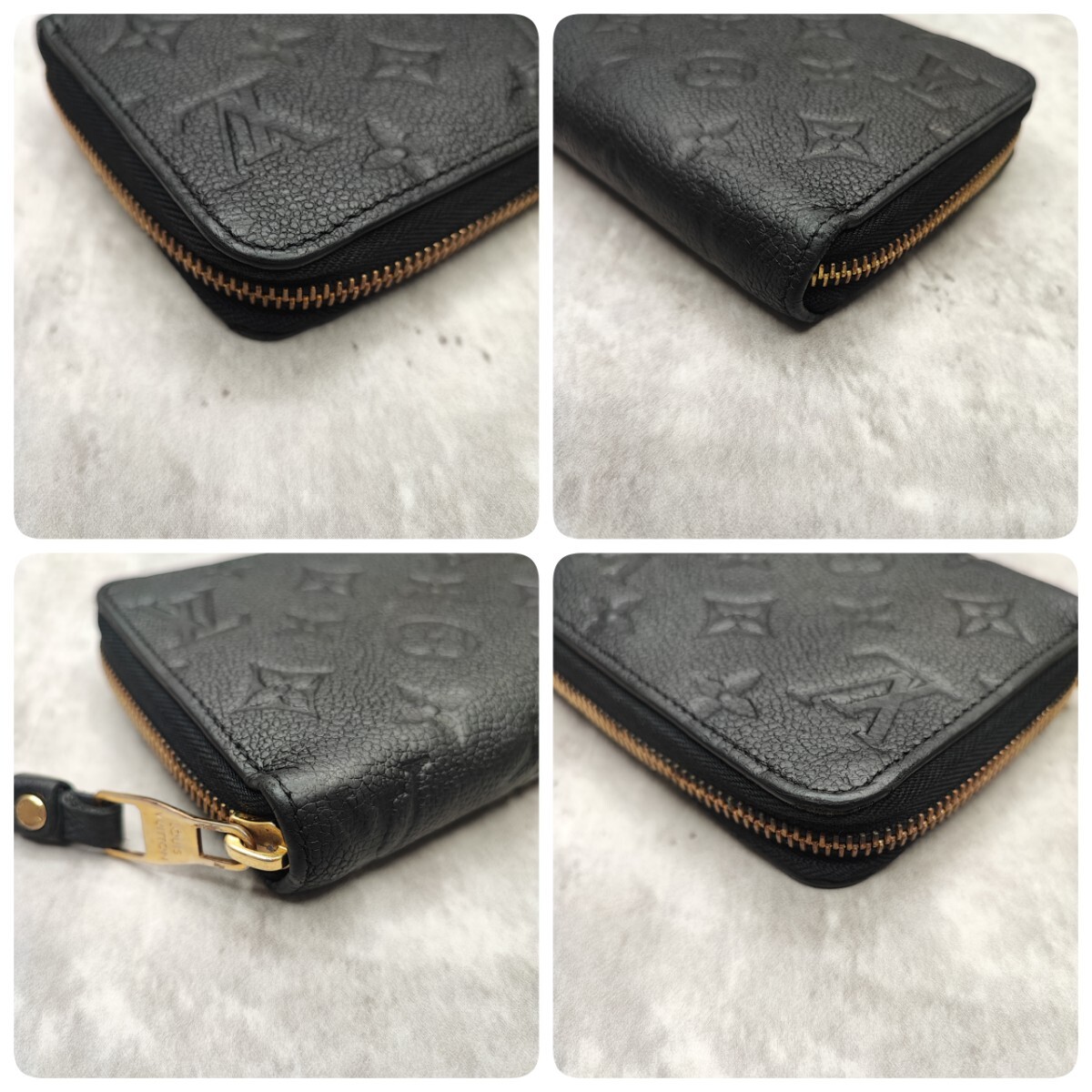 新型/美品●LOUIS VUITTON ルイヴィトン 長財布 モノグラム アンプラント ジッピーウォレット ロゴ型押し シボ革レザー 黒ブラックノワール