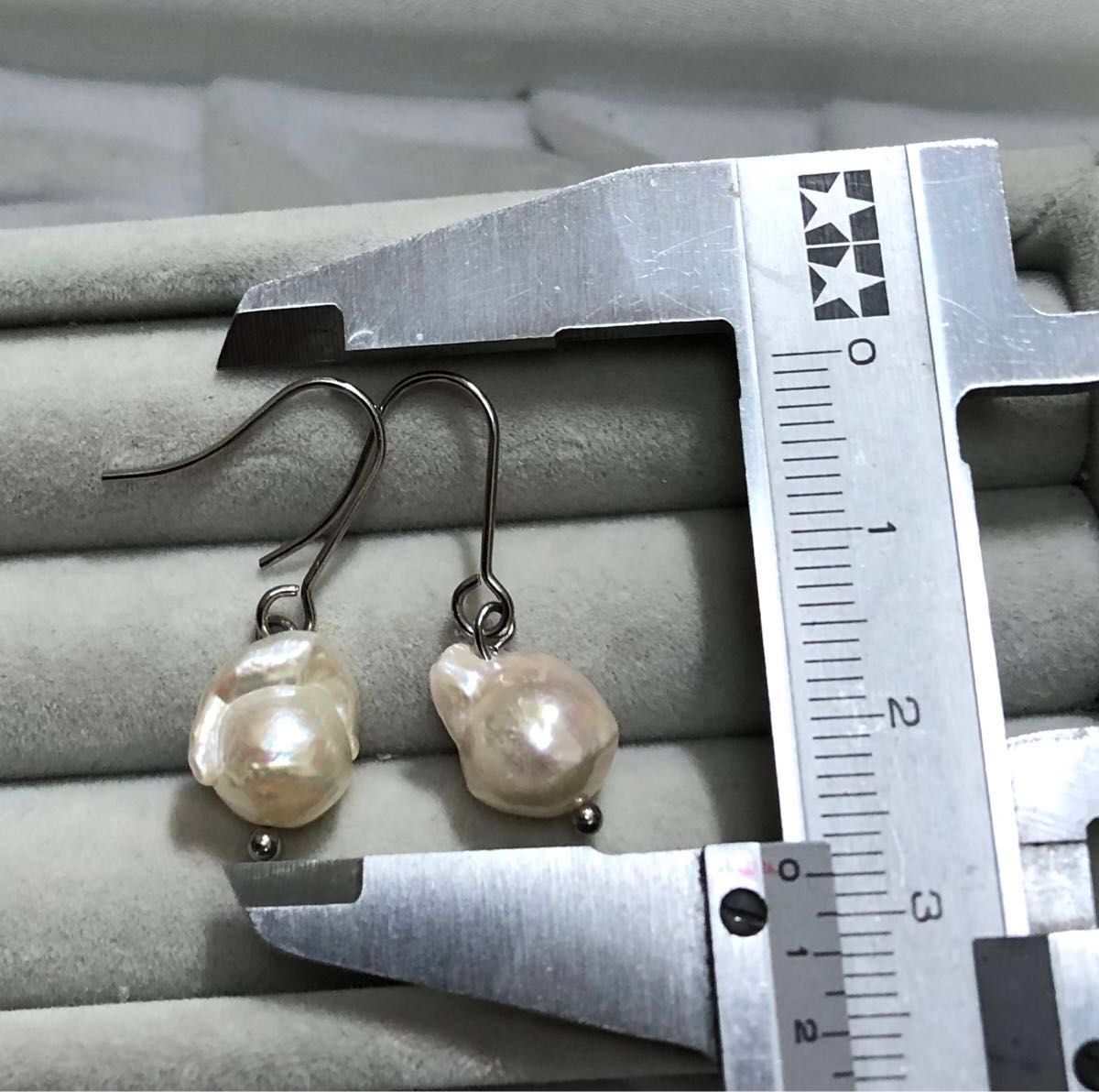 大珠バロックあこや真珠フックピアス 約10 5×9 3mm ナチュラルホワイト