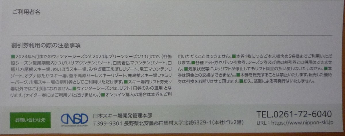 在庫6有☆日本駐車場開発 株主優待券 アクティビティ割引券 日本スキー場開発 リフト券 白馬八方尾根 竜王 ポイント消化 PayPay 最新 即決の画像2