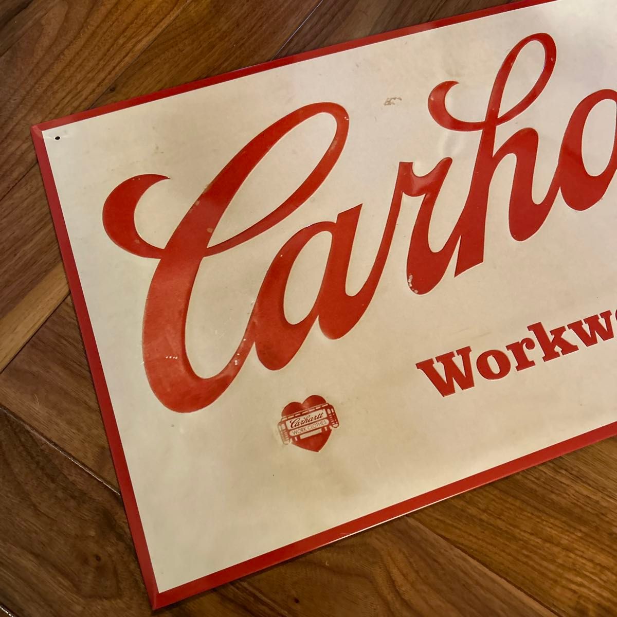 送料込み レア 70s〜 CARHARTT オリジナルエンボスメタルサイン 看板 vintage ヴィンテージ  当時物