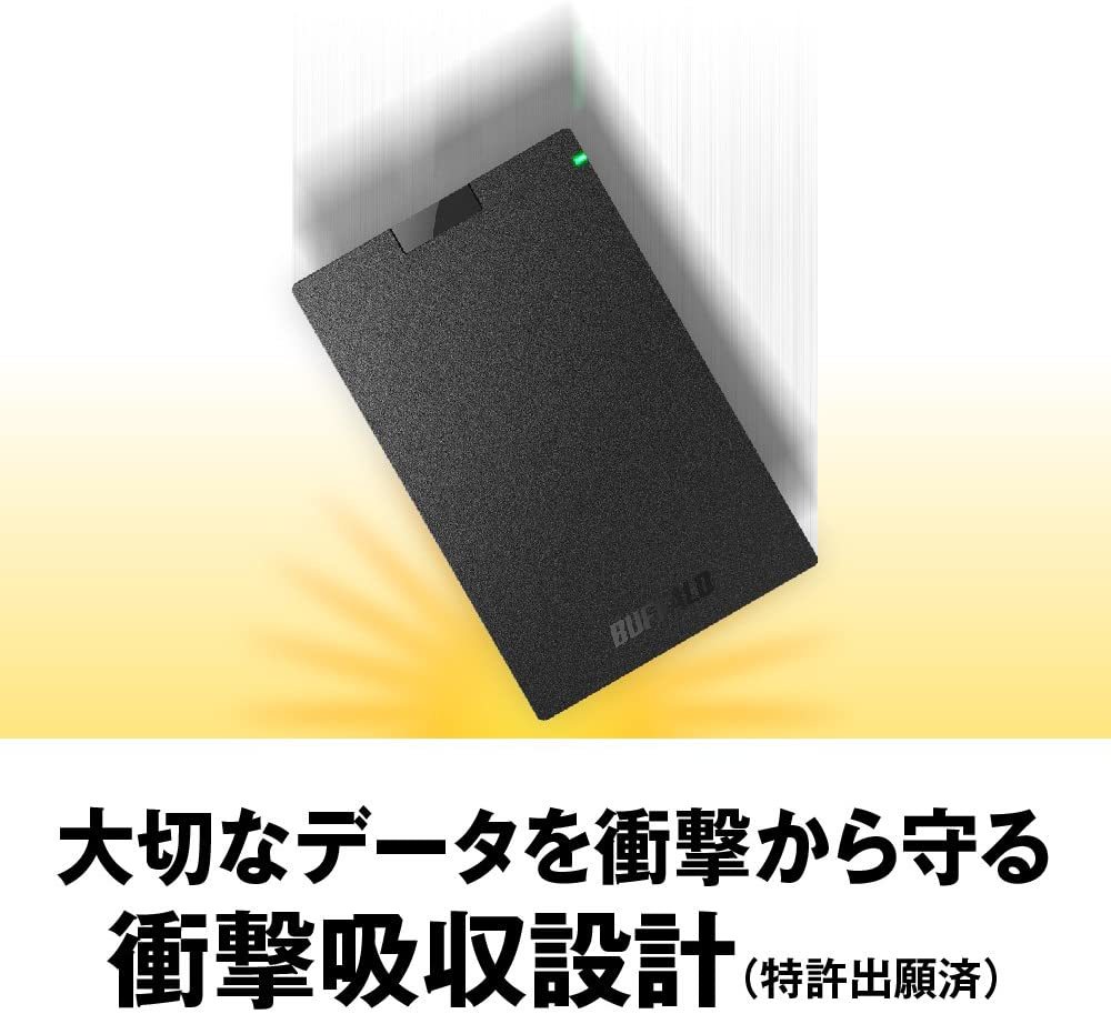 ★★送料無料★★美品★　【BUFFALO　1TB　外付け ポータブルHDD　ブラック】　テレビ録画/ PC/ PS5対応　USB3.1(Gen1)/3.0　衝撃吸収設計