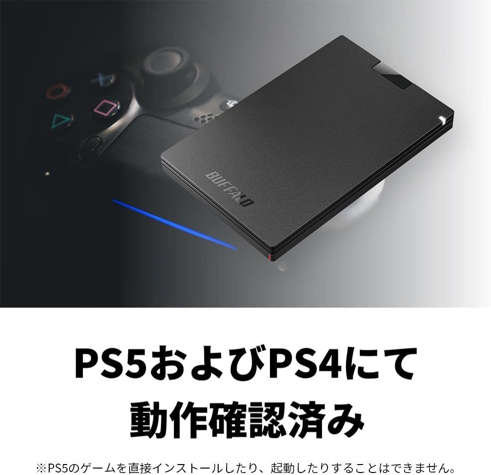 ■送料無料■ 美品【BUFFALO　1TB　ポータブル　SSD　外付け】 Win/Mac/PS5/PS4対応　USB 3.2(Gen 1)　コンパクト＆軽量・耐振動・耐衝撃