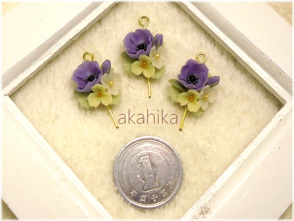 akahika*樹脂粘土花パーツ*ブーケ・アネモネと小花・パープルの画像4