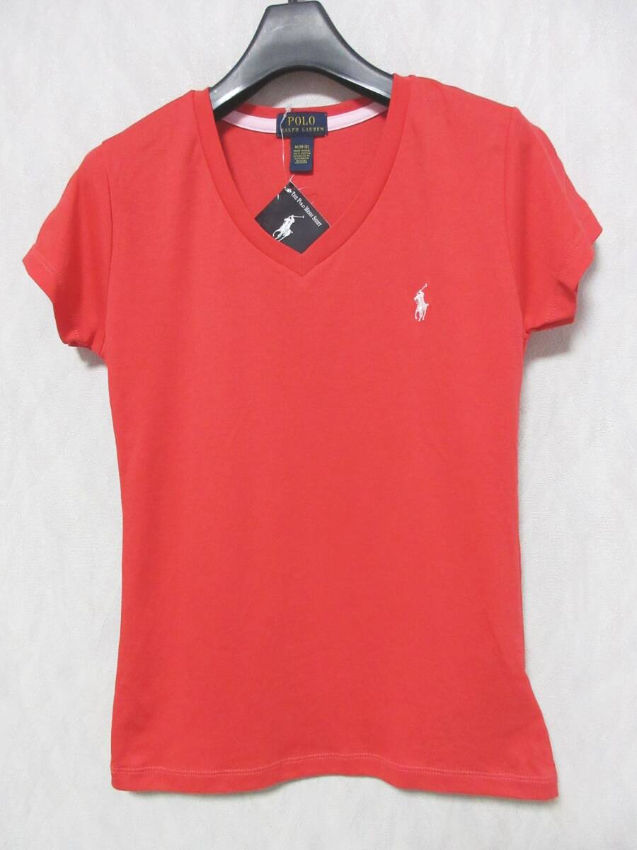 未使用品 ポロラルフローレン POLO RALPH LAUREN Vネック 半袖 カットソー Tシャツ 赤 M 亥4858_画像1