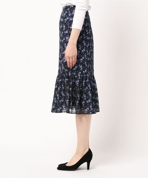 LANVIN en Bleu ランバンオンブルー　ladies レディース　シフォン　フラワー　ロング　マキシ丈　花柄　フレア　スカート size:38（M）_画像3