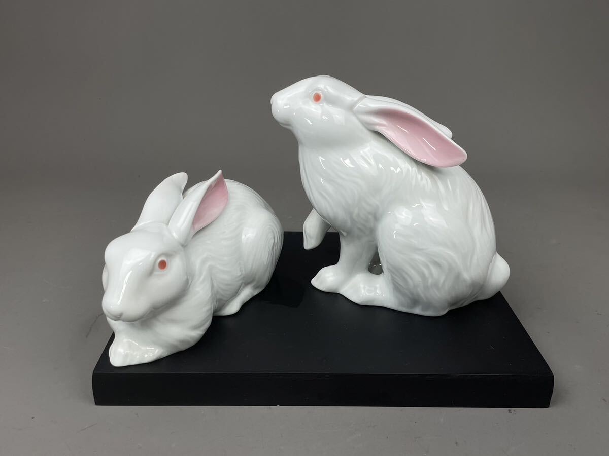  wide ) Arita . main ... white porcelain Noguchi . mountain ornament . ceramics objet d'art Japanese style interior antique goods entranceway decoration Zaimei 2 pcs . year rabbit 