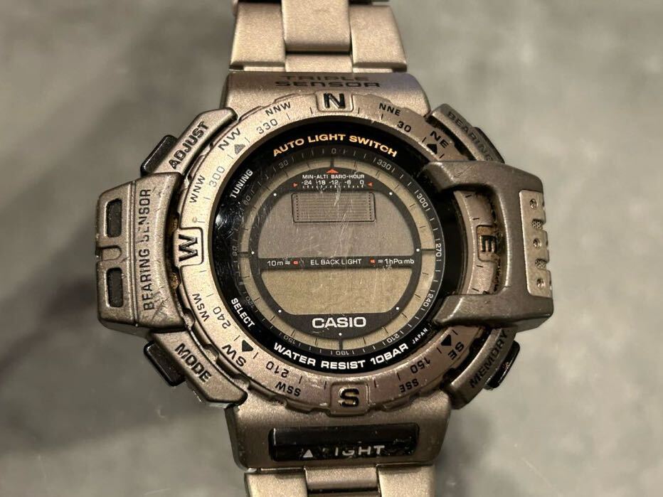 CASIO カシオ PRO TREK PRT-411 メンズ 腕時計 純正ベルト シルバー デジタル プロトレック/PRT-411/TRIPLE SENSOR チタン 10BARの画像1