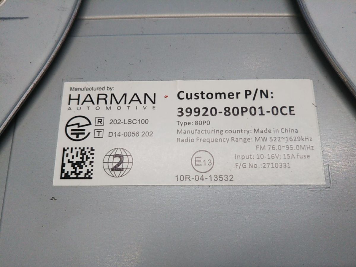 【動作確認済】スズキ HE33S ラパン 純正 カーナビ HARMAN 2015年地図 フルセグ CD USB Bluetooth 39920-80P01-0CE オーディオパネル付の画像3