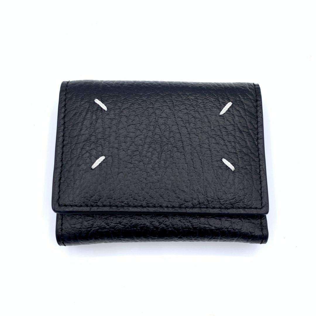 極美品④Maison Margiela メゾンマルジェラ 三つ折り 財布 レザー 4ステッチ シボ革 ブラック MM6の画像2