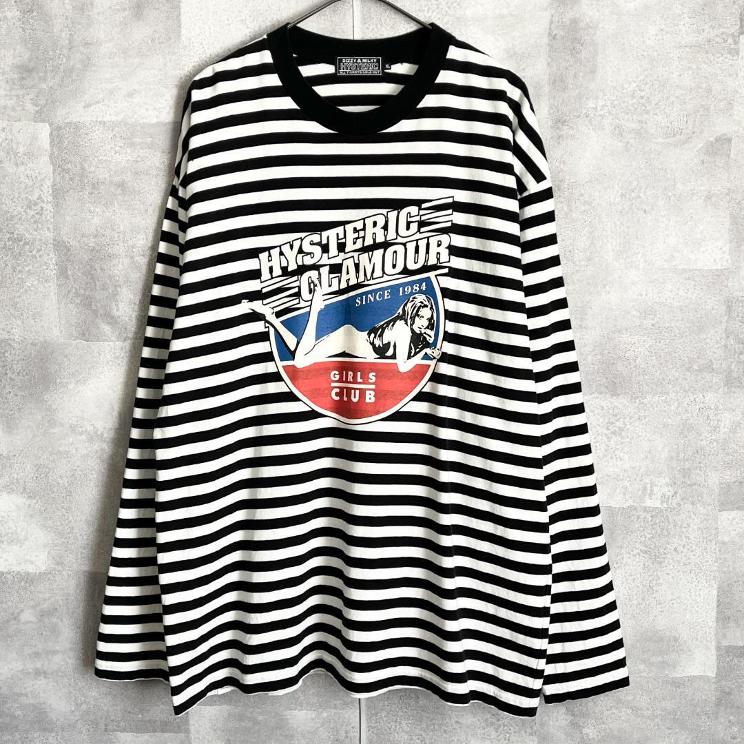 美品★XL★HYSTERIC GLAMOUR ヒステリックグラマー ヒスガール 長袖Tシャツ ロンT カットソー 黒白ボーダー