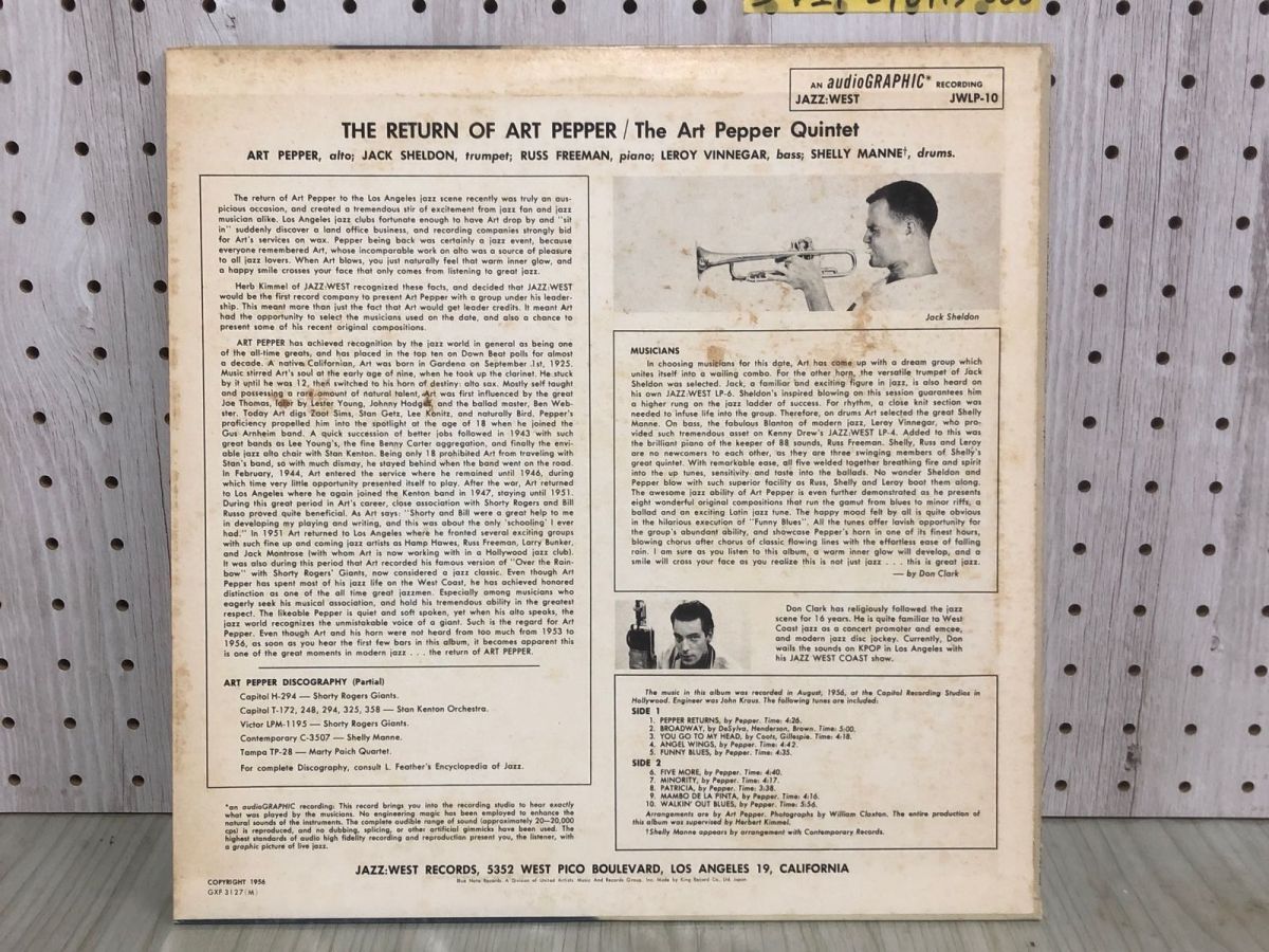 3-◇LP アート・ペッパー ART PEPPER The Return of Art Pepper リターン・オブ・アート・ペッパー GXF-3127 JWLP-10 シミ汚れ有 傷有_画像4