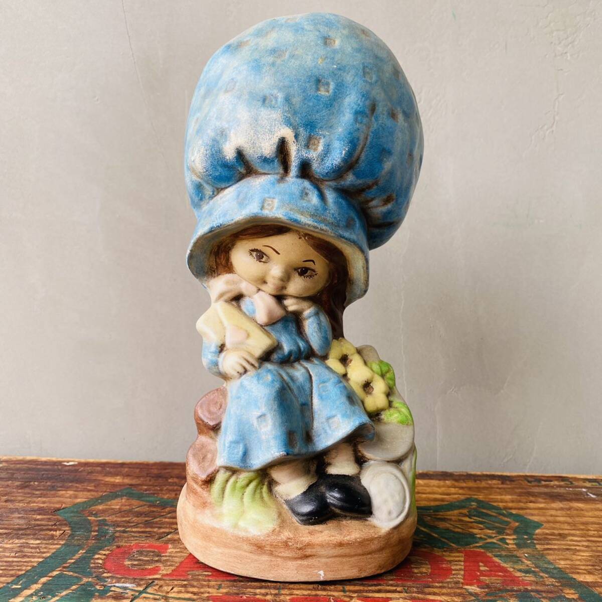 【1970s USA vintage】Sunbonnet Sue 女の子 ブルー 置物