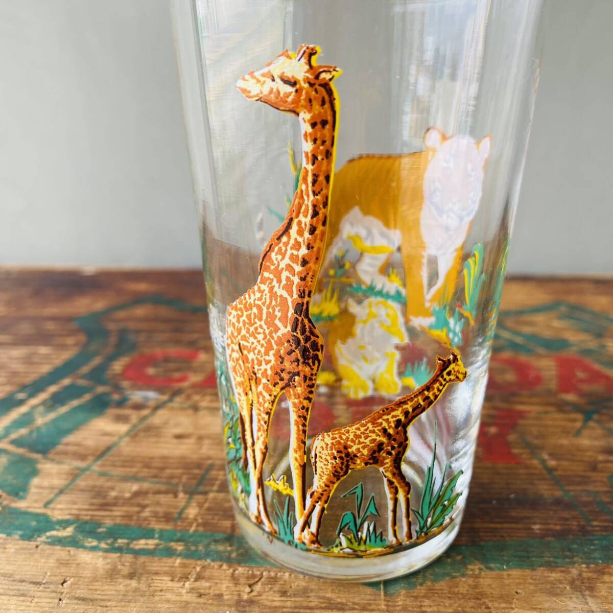 【USA vintage】animal glass コップ トラ キリン_画像6
