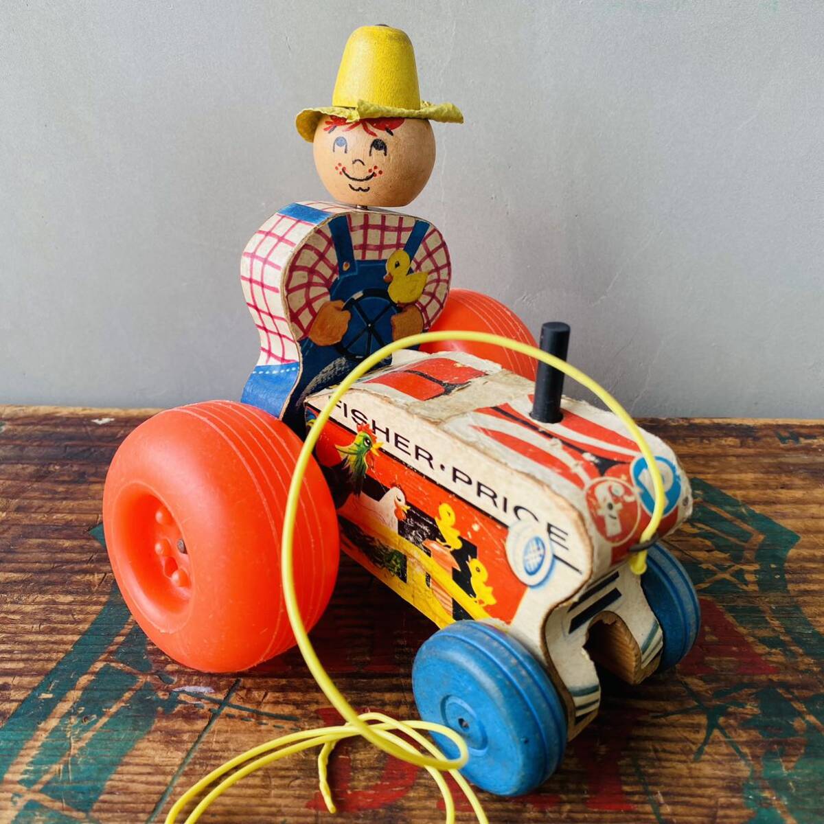 【1961 USA vintage】FISHER・PRICE tractor pull toy フィッシャープライス プルトイ_画像1