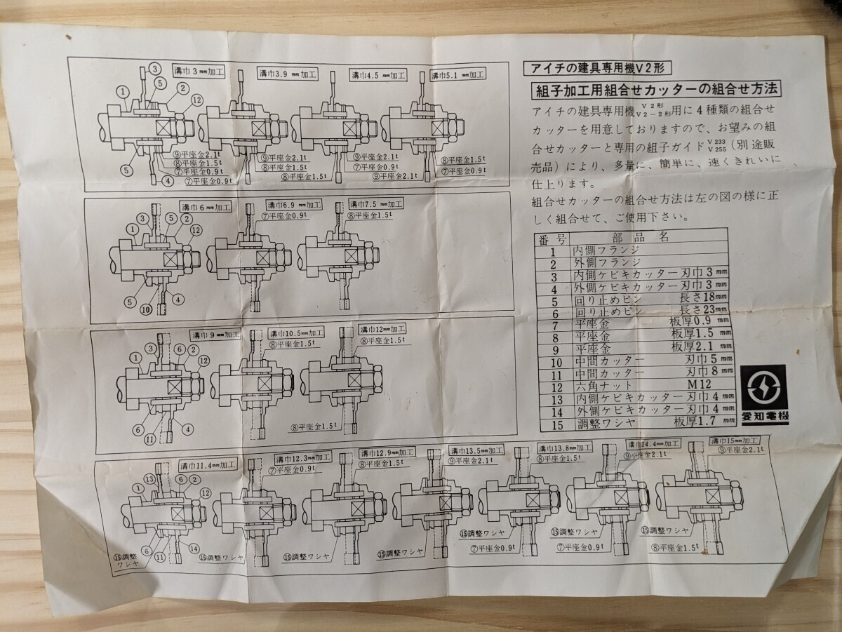 アイチの目地払機 V2-3型 中古美品 組子用毛引きカッター３組セット 愛知電機 溝切 建具屋さんにおすすめ の画像9