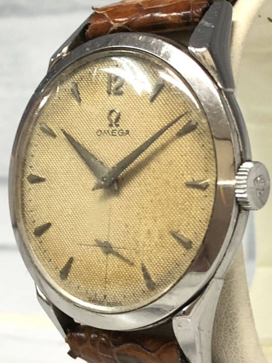 稼動 OMEGA オメガ Cal.266 30mm キャリバー Ref.2605-10 手巻き テクスチャーダイヤル スモセコ 1950年代 スイス アンティーク メンズ _画像3