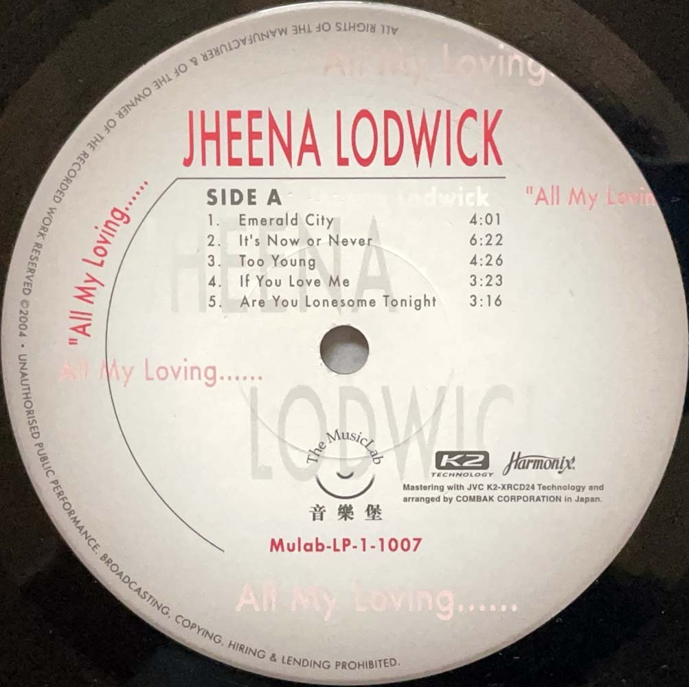 Jheena Lodwick「All My Loving」180g 高音質重量盤 ジーナ・ロドウィック_画像4
