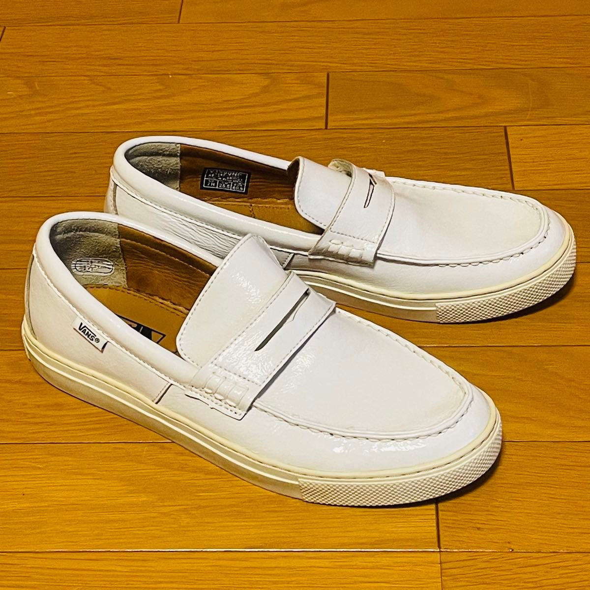 【美品】バンズ VANS 本革 レザー ローファー 白 メンズ エナメル シューズ V3290NP ホワイト 25.5cm