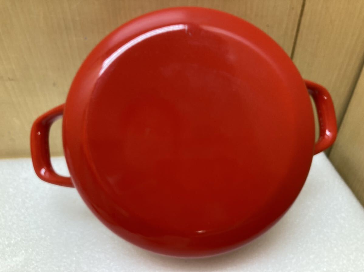 HY1119 未使用保管品 EJIRY エジリー ホーロー鍋(直径約2 4cm )両手鍋/琺瑯/赤/調理器具 現状品 0424の画像8