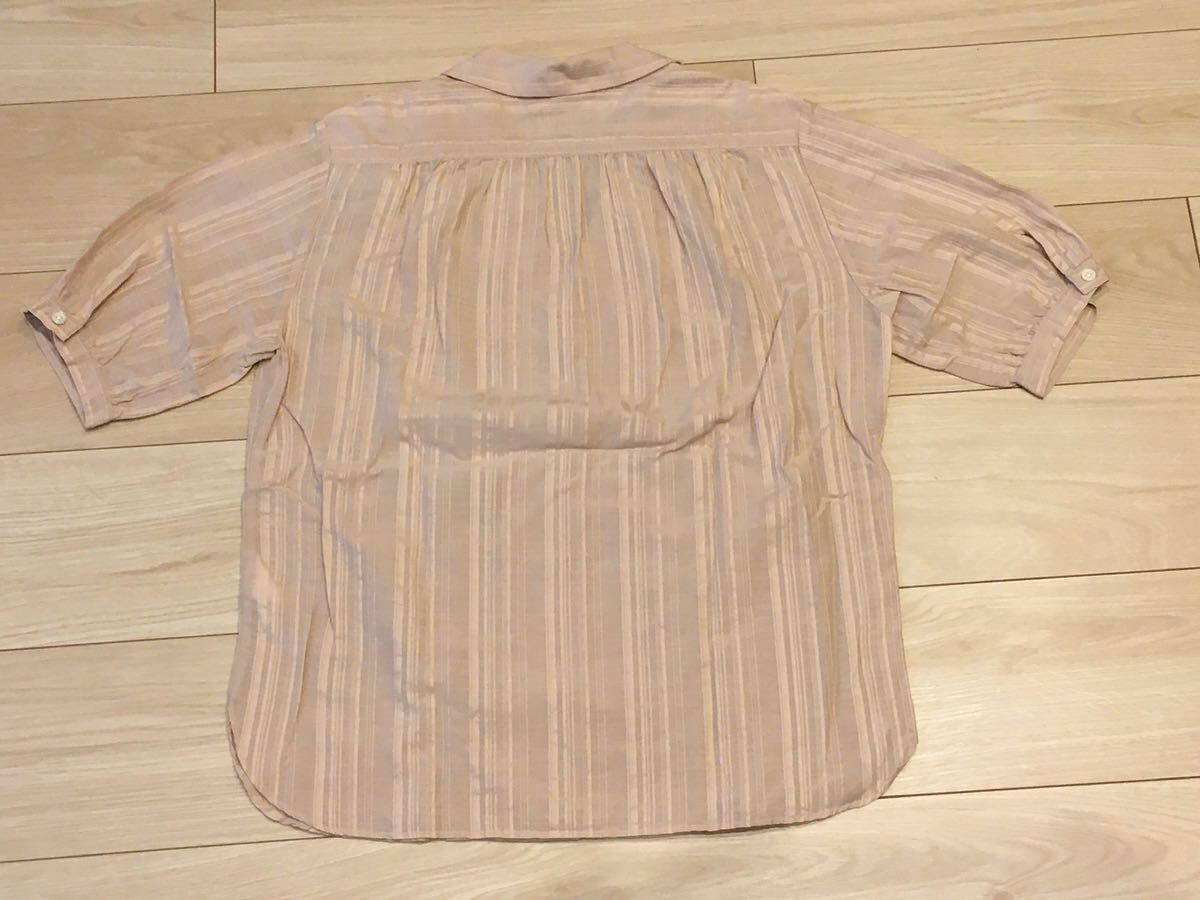 MARGARET HOWELL オープンカラー 半袖 シャツ Ⅱサイズ コットン シルクMADE IN JAPAN マーガレットハウエル ストライプ ギャザー パフの画像5