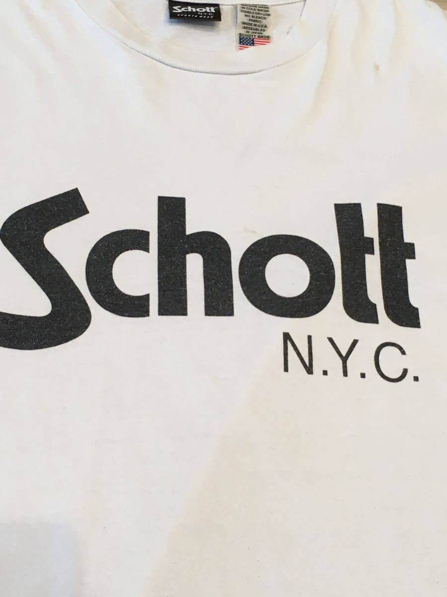 Schott N.Y.C. 半袖 Tシャツ Lサイズ ホワイト MADE IN USA ショット ロゴ プリント アメリカ製の画像4