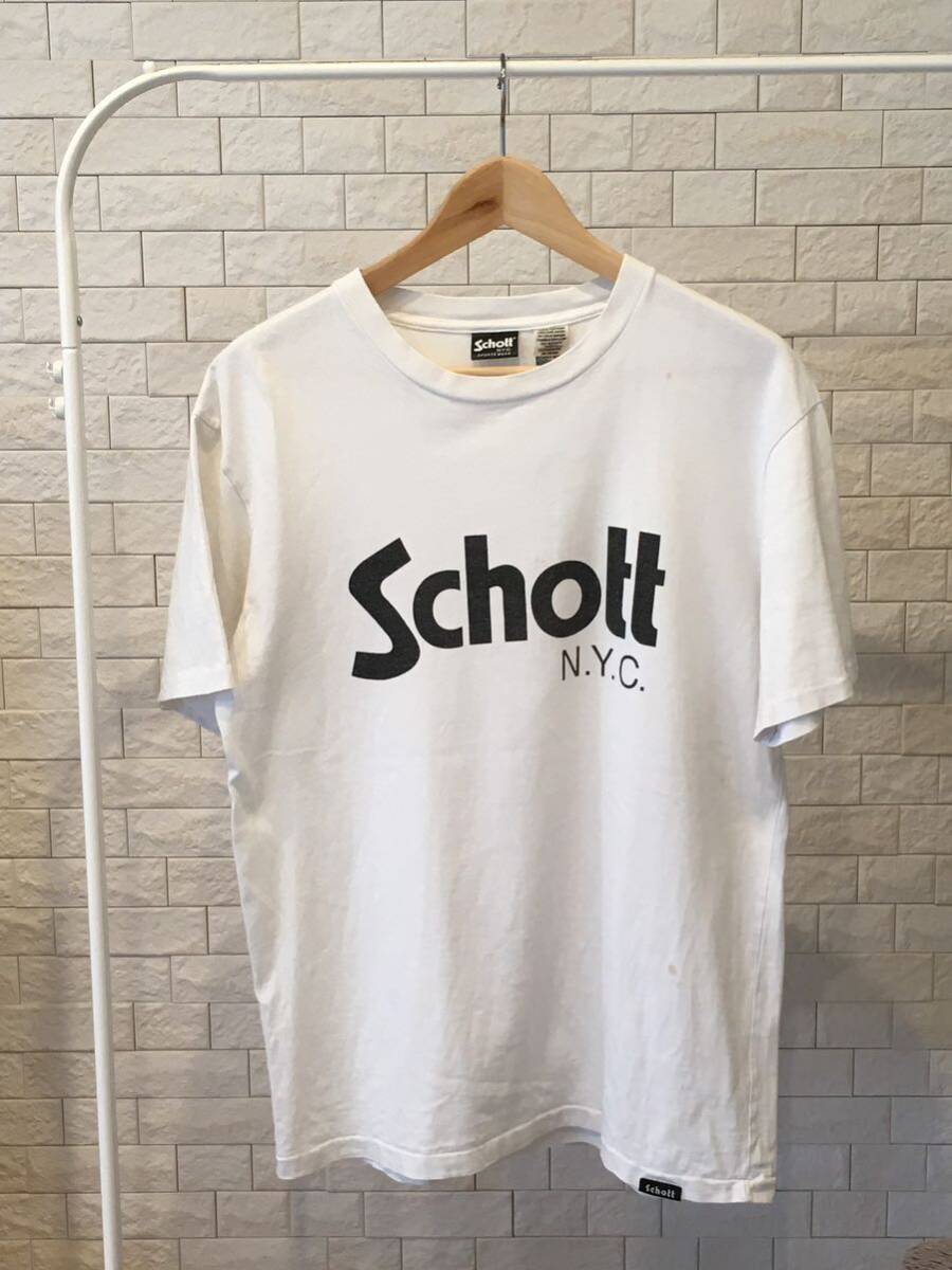 Schott N.Y.C. 半袖 Tシャツ Lサイズ ホワイト MADE IN USA ショット ロゴ プリント アメリカ製の画像1