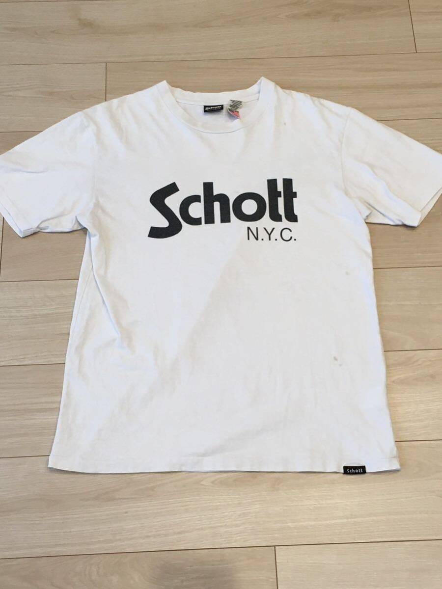 Schott N.Y.C. 半袖 Tシャツ Lサイズ ホワイト MADE IN USA ショット ロゴ プリント アメリカ製の画像2