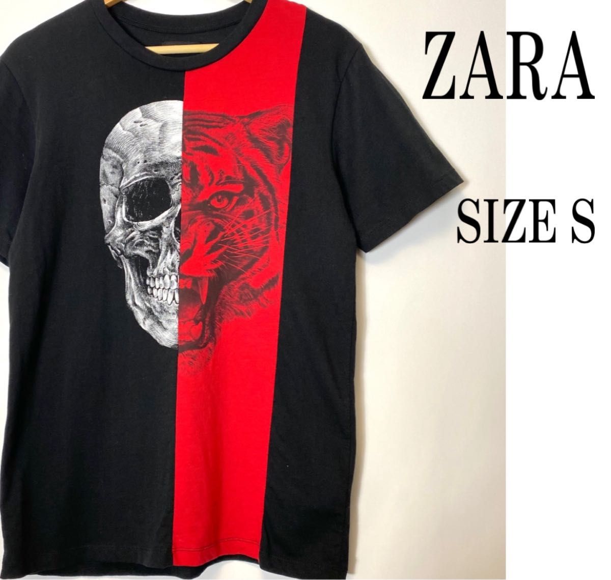 ZARA ザラ 半袖 髑髏 スカルプリント Tシャツ ブラック 黒 S