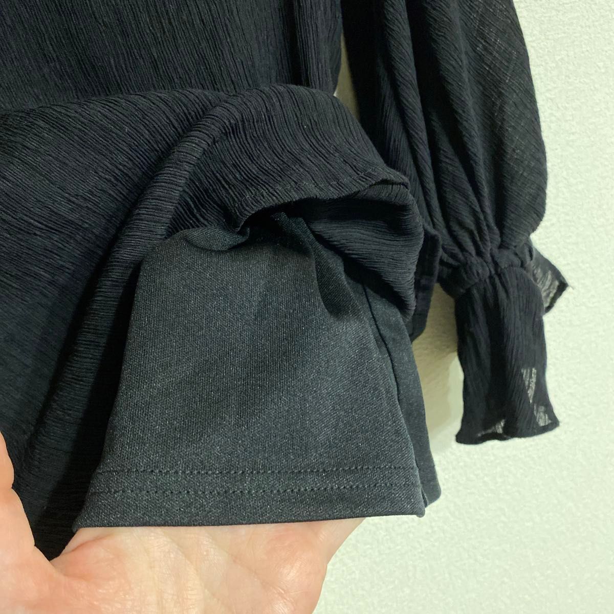 カットソー ブラック トップス ブラウス Tシャツ 黒　七分袖　　シースルー