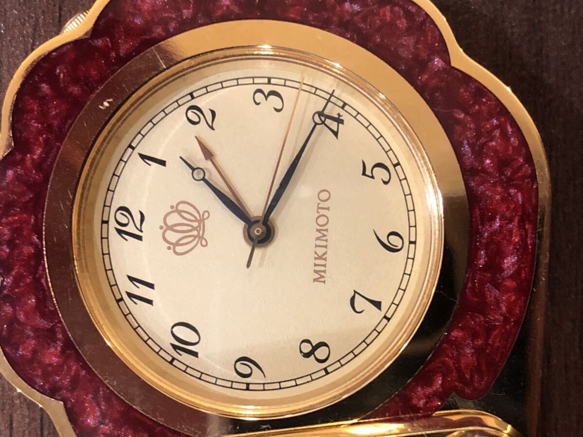  Mikimoto travel clock bracket clock pocket watch quartz the 7 treasures . clock Vintage antique MIKIMOTO shell . pearl crystal 
