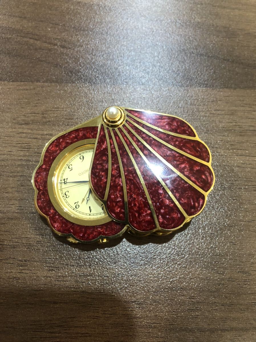  Mikimoto travel clock bracket clock pocket watch quartz the 7 treasures . clock Vintage antique MIKIMOTO shell . pearl crystal 